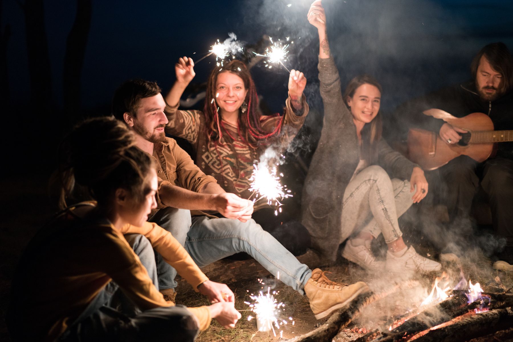 Friends around a bonfire